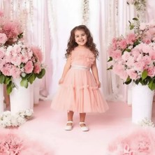 Ahsenim Bebe Göğüs Fırfırlı Kız Çocuk Abiye Elbise 5-10 Yaş