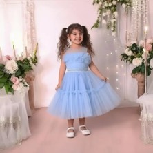 Ahsenim Bebe Göğüs Fırfırlı Kız Çocuk Abiye Elbise 5-10 Yaş