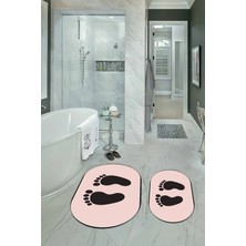 PremiumPort Yıkanabilir Kaymaz Ayak Desenli Oval Banyo Klozet Takımı