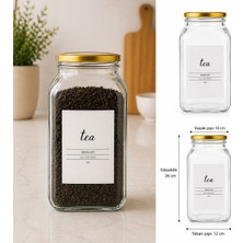 MODA OZY 1 Adet 3000 ml Çay  Kavanozu Etiketli Cam Saklama Kabı Çevirmeli Kapaklı