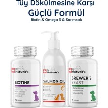 Dr. Nature's Köpek Somon Yağı Omega 3 + Biotin 75 Tablet + Brewers Yeast Seti – Deri ve Tüy Sağlığı Destek Paketi