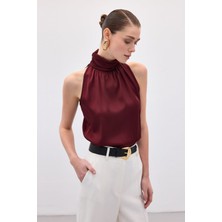 Benevento Clothing Saten Yüksek Yaka Bluz