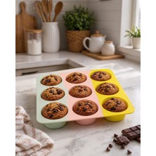 Formzen Silikon Muffin Kek Kalıbı 9’lu – Yapışmaz, Isıya Dayanıklı (220°C), Renkli Tasarım