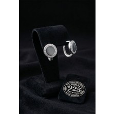 Roza Silver 925 Ayar Gümüş Rodyum Renk Zirkon Taş Çerçeveli Özelleştirilebilir Yuvarlak Klipsli Küpe