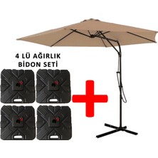 Gunbo Home 3 mt Şemsiye + 4 Lü Ağırlık Seti Havuz Şemsiyesi Bidonlu, Bahçe Şemsiyesi, Teras Şemsiyesi Set