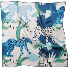 Silqoora %100 Ipek Bandana Fular Art COLLECTION(55X55 Cm)-Azure Felis
