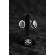 Roza Silver 925 Ayar Gümüş Rodyum Renk Zirkon Taş Çerçeveli Özelleştirilebilir Oval Klipsli Küpe