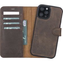 Kaia Life Apple iPhone 13 Pro Max Uyumlu Deri Cüzdanlı Kılıf G6 Kahverengi