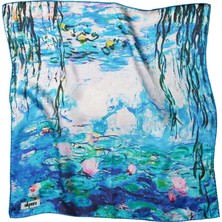 Silqoora %100 Ipek Bandana Fular Art Collection (55X55 Cm)-Claude Monet (Nilüferler)