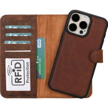 Kaia Life Apple iPhone 15 Pro Max Uyumlu Deri Cüzdanlı Kılıf Mwwn G2 Kahve