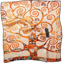 Silqoora %100 Ipek Bandana Fular Art Collection (55X55 Cm)-Gustav Klimt (Hayat Ağacı)