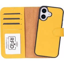 Kaia Life Apple iPhone 17 Için, Hakiki Deri, El Yapımı Cüzdanlı Kılıf, Magsafe ile Uyumlu, Iç Yüzeyi Kadife, Limon Sarı