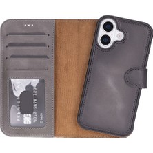 Kaia Life Apple iPhone 17 Için, Hakiki Deri, El Yapımı Cüzdanlı Kılıf, Magsafe ile Uyumlu, Iç Yüzeyi Kadife, Duman Gri