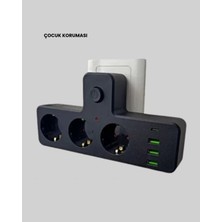 Shekip Jewellery USB ve Type-C Portlu Anahtarlı Çoklu Priz Güç Ünitesi