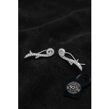 Roza Silver 925 Ayar Zirkon Taşlı Rodyum Renk Filizlenen Dal Yatay Sarmaşık Gümüş Küpe
