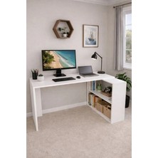 MoLife 258 Beyaz Ren Çalışma Masası Kitaplıklı Suntalam Malzeme ile Modern Tasarım