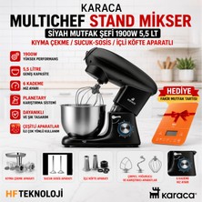 Karaca Multichef Stand Mikser Siyah Mutfak Şefi 1900W 5,5 Lt + Fakir Mutfak Tartısı Hediye