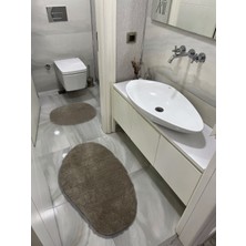 PremiumPort 2'li Lazer Kesim Koala Modeli Banyo Paspası, Kahverengi Peluş Halı