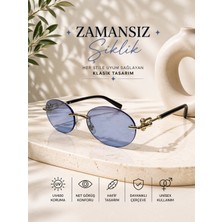 Optic Plus Metal Çerçeveli Güneş Gözlüğü Oval Mavi Camlı