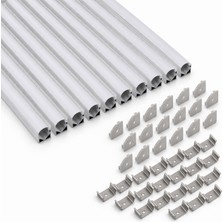 Ledarmy 10’lu Set Köşe LED Profil Kanal 18x18mm 1 Metre Alüminyum Sıva Üstü LED Şerit Kanalı Opak Kapaklı Tutuculu 8987