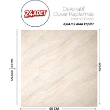 Brano 60X60 cm Kendinden Yapışkanlı Duvar,banyo,tezgah Arası Bej Mermer-24 Adet