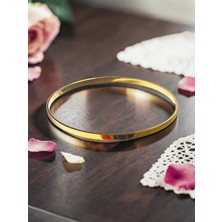 Lunel Silver Kadın Altın Kaplama 3 mm Ince Ajda Bilezik - 925 Ayar Gümüş