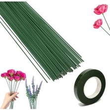 İğne İzi Plastik Çiçek Yapma Teli - 40CM - 10 Adet Çiçek Yapım Teli+1 Adet Çiçek Bandı - Dekoratif Çiçek Yapım Teli