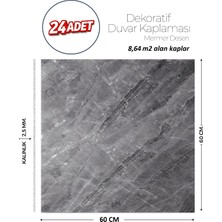 Brano 60X60 cm Kendinden Yapışkanlı Duvar,banyo,tezgah Arası Antrasit Mermer-24 Adet