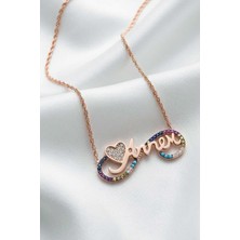 Gümüş Pazarım Sonsuzluk Içinde Annem Yazılı ve Kalp Motifli Rose Gold Gümüş Kolye