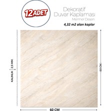 Brano 60X60 cm Kendinden Yapışkanlı Duvar,banyo,tezgah Arası Bej Mermer-12 Adet