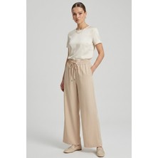 Norshen Krem Kadın Belden Lastikli - Bol Paça Pantolon