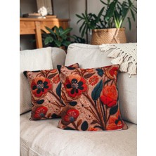 Bohem Nakış Desenli Dekoratif Kırlent Kılıfı 2’li Set (45X45 Cm) – El Işi Görünümlü Etnik Koltuk Yastığı