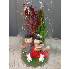 Ahşap Kapaklı LED Işıklı Aşıklar Temalı Cam Kavun Teraryum - Love Serisi (20 Cm)