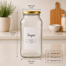 MODA OZY 1 Adet 3000 ml Şeker Kavanozu Etiketli Cam Saklama Kabı Çevirmeli Kapaklı