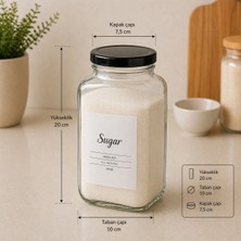 MODA OZY 1 Adet 3000 ml Şeker Kavanozu Etiketli Cam Saklama Kabı Çevirmeli Kapaklı