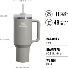 Stanley Quencher Pipetli Termos Bardak, 1.18 L GRİ