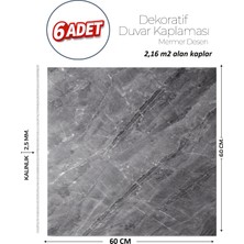 Brano 60X60 cm Kendinden Yapışkanlı Duvar,banyo,tezgah Arası Antrasit Mermer-6 Adet