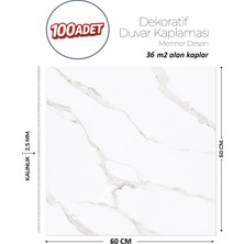 Brano 60X60 cm Kendinden Yapışkanlı Duvar,banyo,tezgah Arası Beyaz Mermer-100 Adet