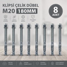 Badem10 Klipsli Çelik Dübel M20X180 mm 8 Adet Set Beton Taş Tuğla Güçlü Sabitleme Profesyonel Montaj Dübeli