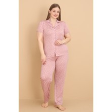 Wordex Mirano 2852 Minik Kalpli Milan Kumaş Kısa Kollu Düğmeli Büyük Beden Kadın Pijama Takımı