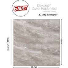 Brano 60X60 cm Kendinden Yapışkanlı Duvar,banyo,tezgah Arası Gri Mermer-6 Adet