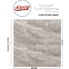 Brano 60X60 cm Kendinden Yapışkanlı Duvar,banyo,tezgah Arası Gri Mermer-48 Adet