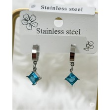 Famemus Accessory Mavi Kristal Sallantılı Çelik Küpe