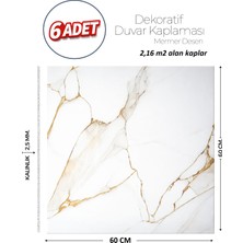 Brano 60X60 cm Kendinden Yapışkanlı Duvar,banyo,tezgah Arası Beyaz-Gold Mermer-6 Adet