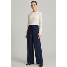 Norshen Lacivert Kadın Belden Lastikli - Bol Paça Pantolon