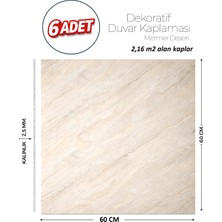 Brano 60X60 cm Kendinden Yapışkanlı Duvar,banyo,tezgah Arası Bej Mermer-6 Adet