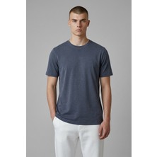 Erkek Coonless Rayon Kumaş Sıfır Yaka Lacivert Tshirt