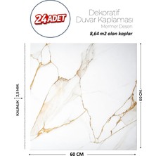Brano 60X60 cm Kendinden Yapışkanlı Duvar,banyo,tezgah Arası Beyaz-Gold Mermer-24 Adet