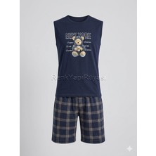 Renk Yapı Rüyası %50 Pamuklu Rahat Kaliteli Yazlık Pijama Takımı,  Shortlu Kolsuz Pijama Takımı Ayıcık Figürlü