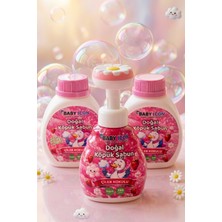 Baby Icon Doğal Çocuk Köpük El Sabunu 350 ml Çilek Kokulu Vegan Parabensiz Çiçek Şekilli Pembe Köpük ve 2li Yedek Dolum